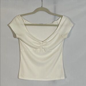 Reformation Top Ribbed Stretchy Short Sleeve Size M Ivory